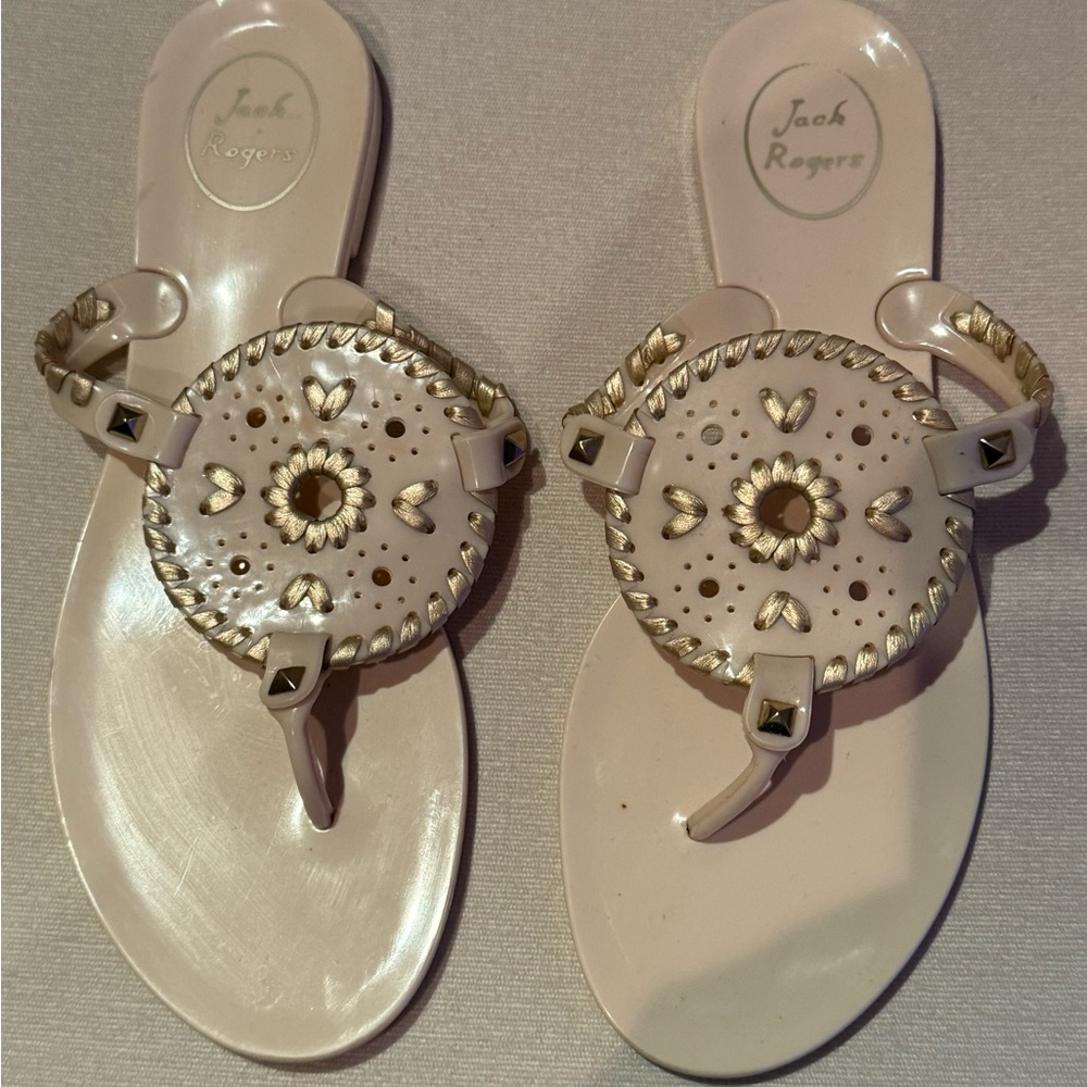 Jack Rogers Cream and Gold Jelly Sandals
